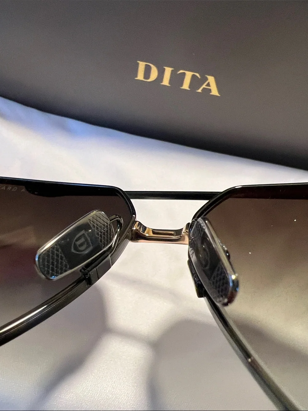 DITA Black & Gold Rectangular Aviator Sunglasses